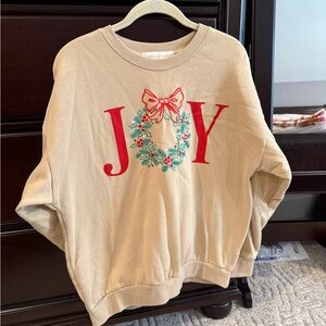 Beige Holiday "JOY" Wreath Sweatshirt